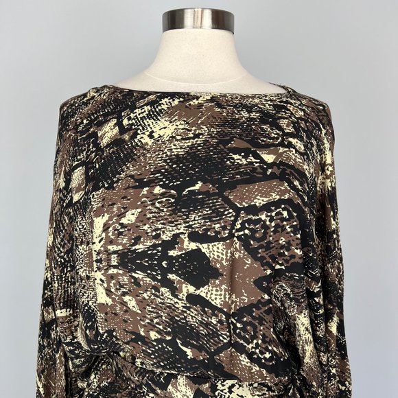Parker Womens Silk Mini Dress Brown Black Abstract Snakeskin size Medium - Picture 4 of 14
